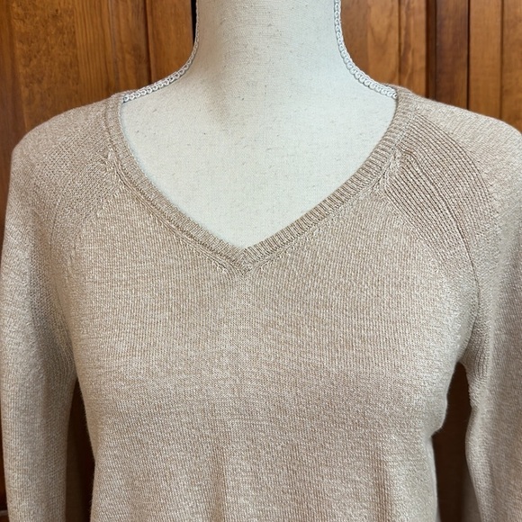 H by Halston V-neck Open Sleeves/Cape Back Heathered Tan Cotton/Rayon Sweater S - Picture 7 of 10